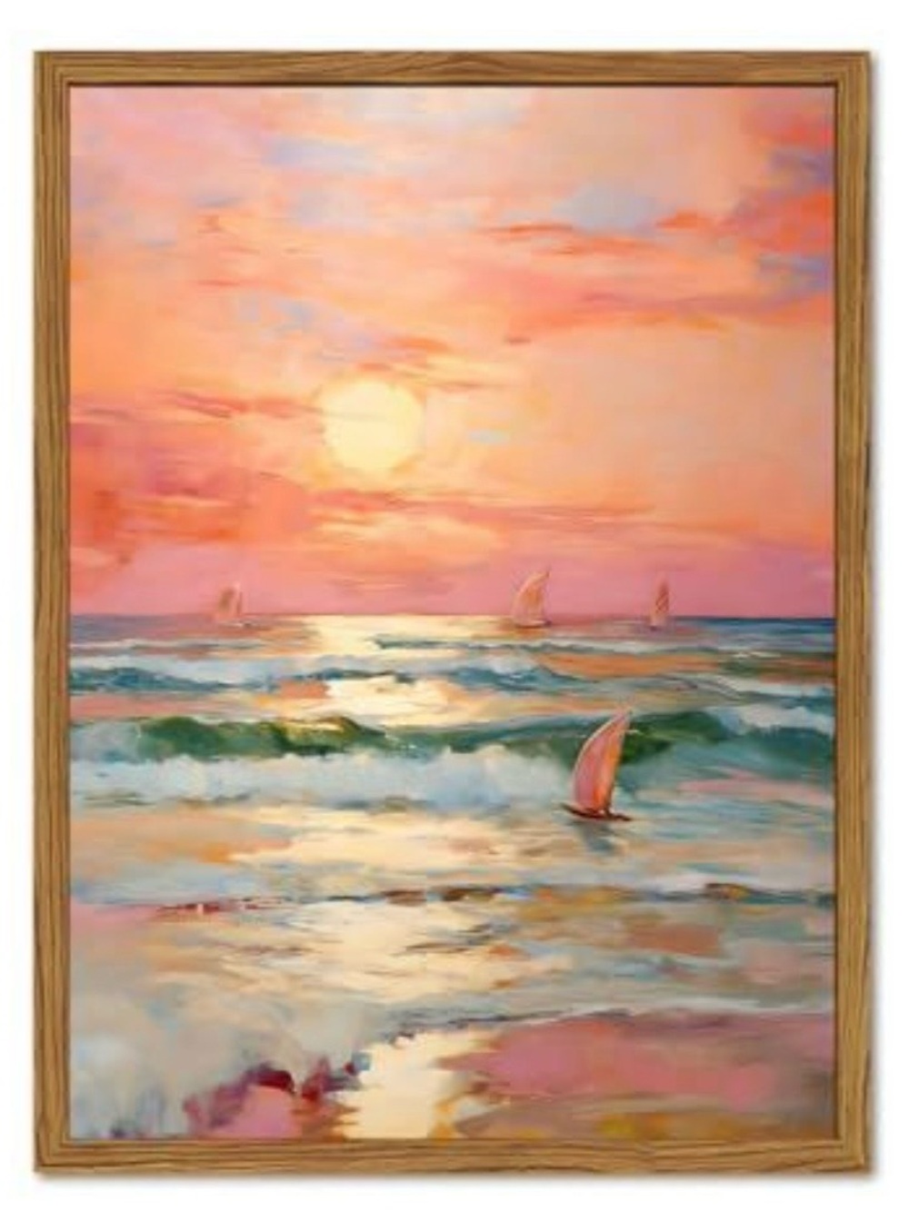 Sunset Sail Seascape Wall Art - Pink and Peach Coastal Painting